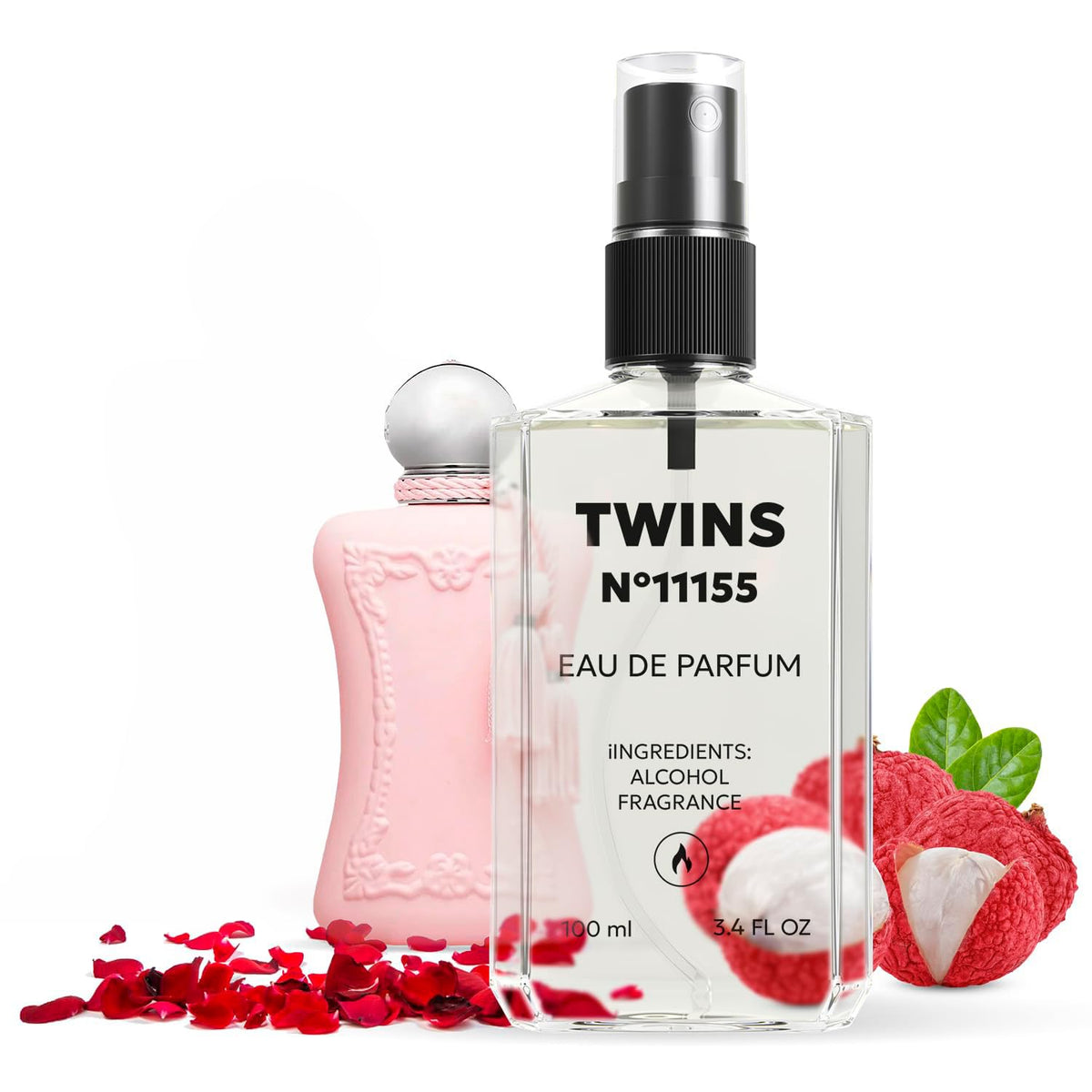 TWINS PARFUM front bottle view showing elegant design and travel benefit