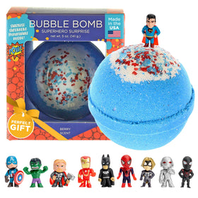 Two Sisters front packaging showing superhero bath bomb and gift-ready box benefit of presentation