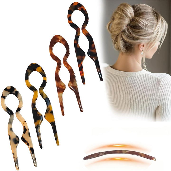 Twoheadpig front view of four acetate hair pins showing compact design and discreet hold
