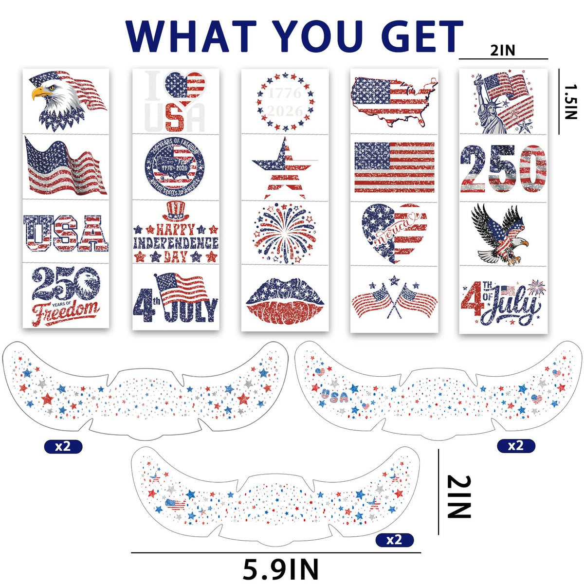 Tyalfrich tattoo sheet detail with flags stars eagles and 250 Freedom motif