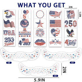 Tyalfrich tattoo sheet detail with flags stars eagles and 250 Freedom motif