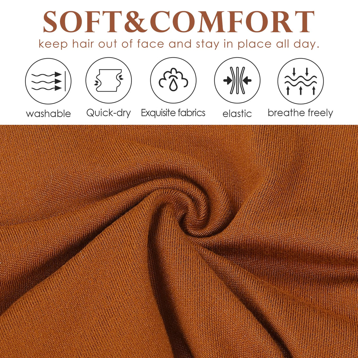 Tyfthui headband stretch demonstration showing elastic fit and comfort
