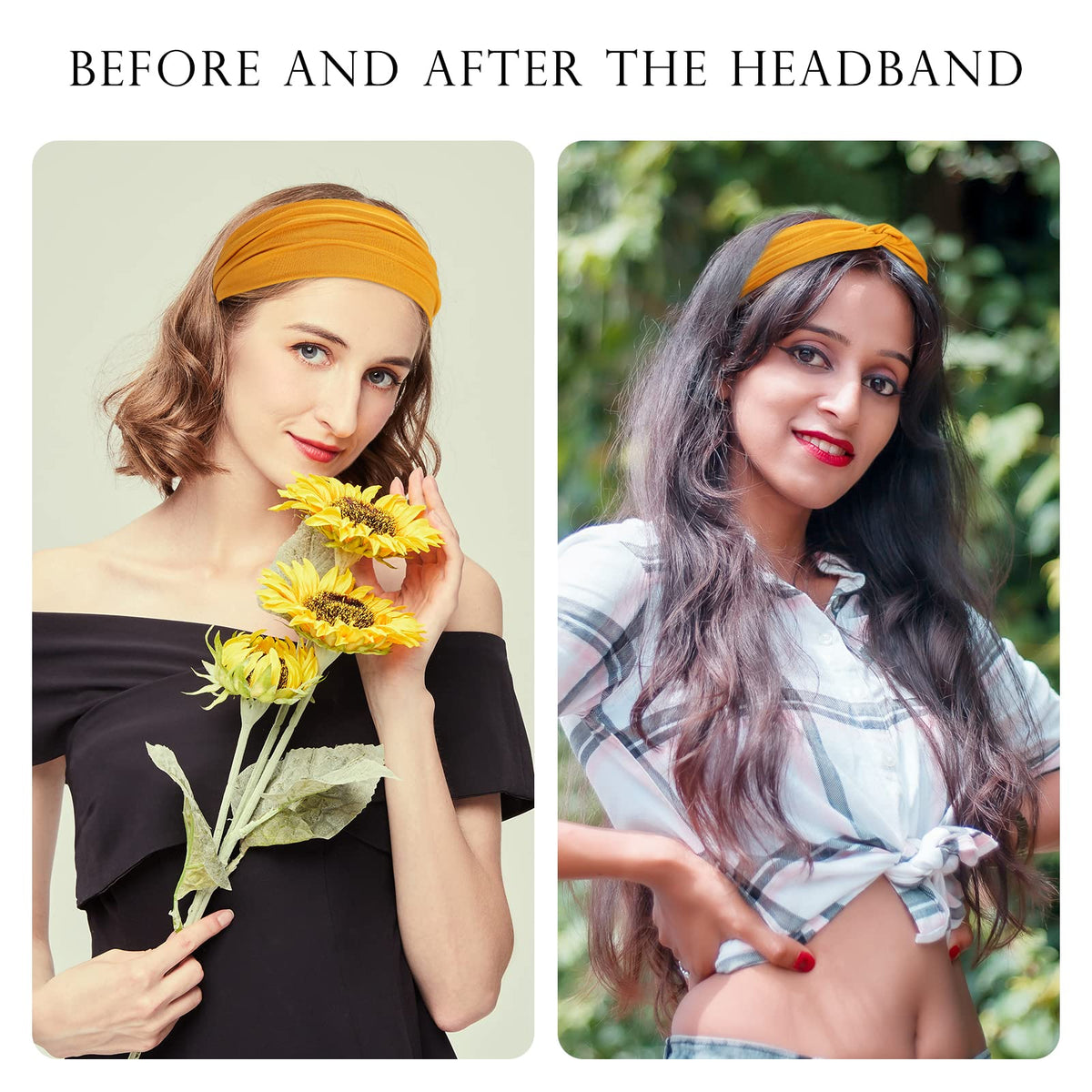 Tyfthui headbands on model during yoga, secure non-slip hold and style