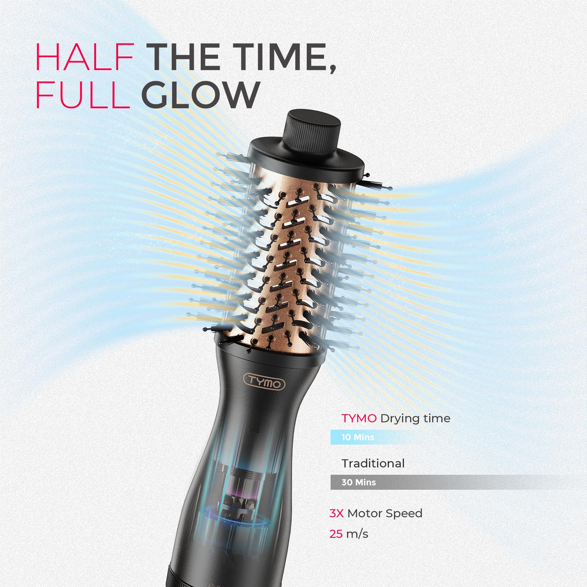 TYMO close-up of the 2-inch oval barrel highlighting lift-creating shape and quick volume