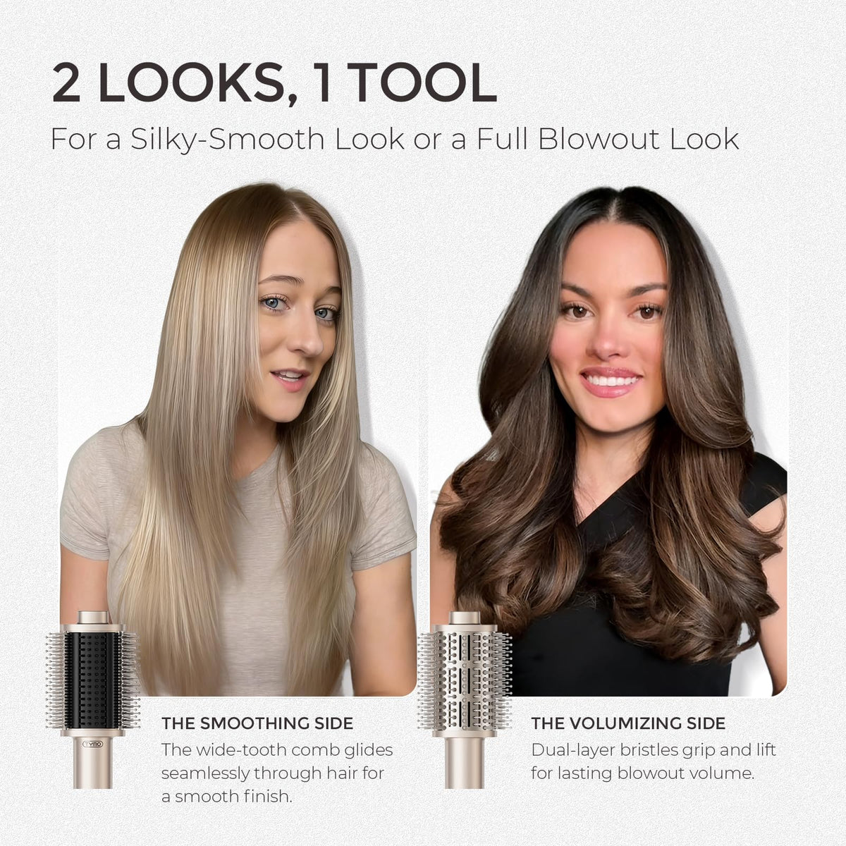 Model using TYMO 4.0 for a salon‑style blowout with visible volume