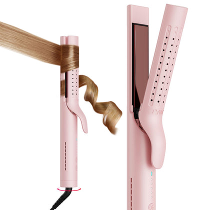 TYMO Airflow 2.0 front view showing pink 2-in-1 styling tool and controls for easy styling