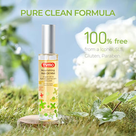 TYMO applied to dry hair smoothing frizz, illustrates added shine and manageability