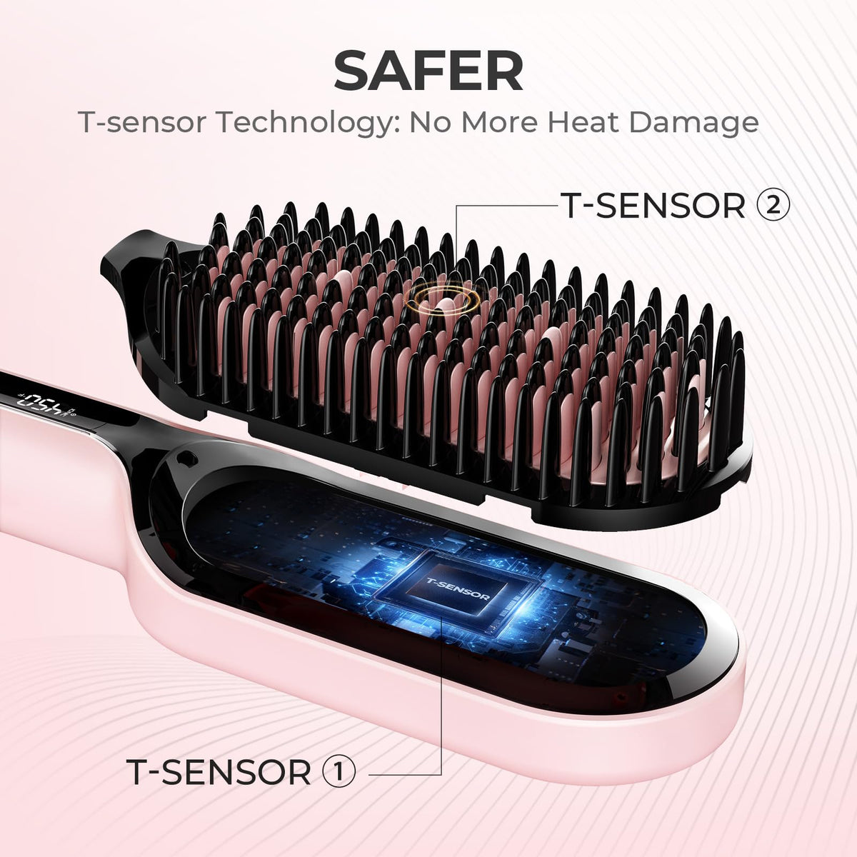 TYMO close-up of tourmaline ceramic bristles highlighting dense design for smoother, snag-free styling