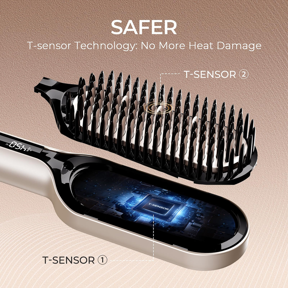 TYMO close-up of tourmaline ceramic bristles preventing breakage for smoother hair