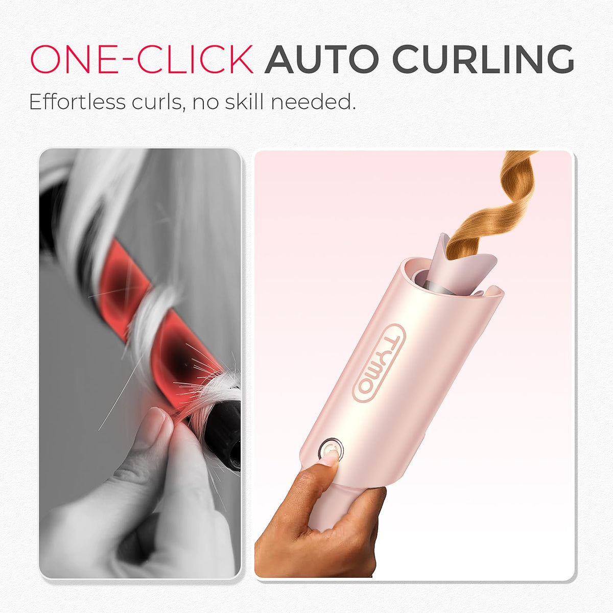 TYMO CURLPRO barrel close-up showing tourmaline ceramic for smooth styling