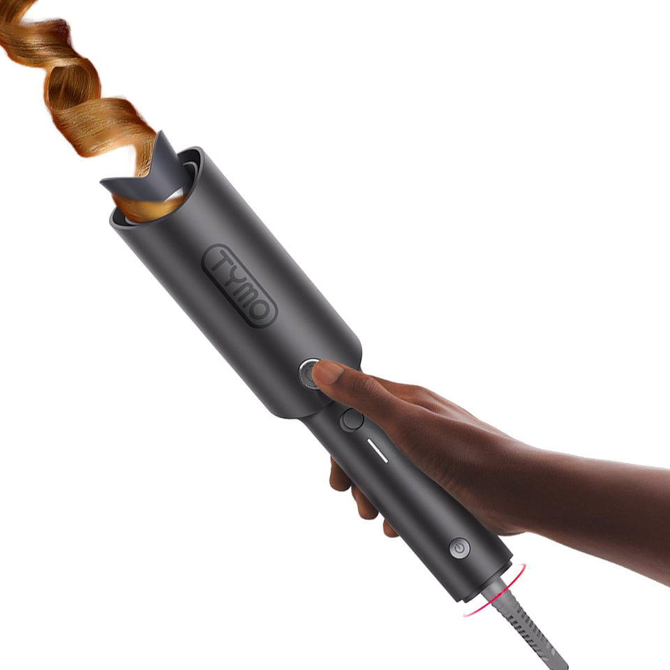 TYMO front view of CURLPRO metallic gray; shows compact travel-ready design and ease