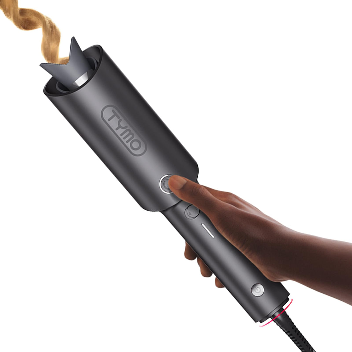 TYMO front view of CURLPRO curling iron showing compact travel-ready design and usability