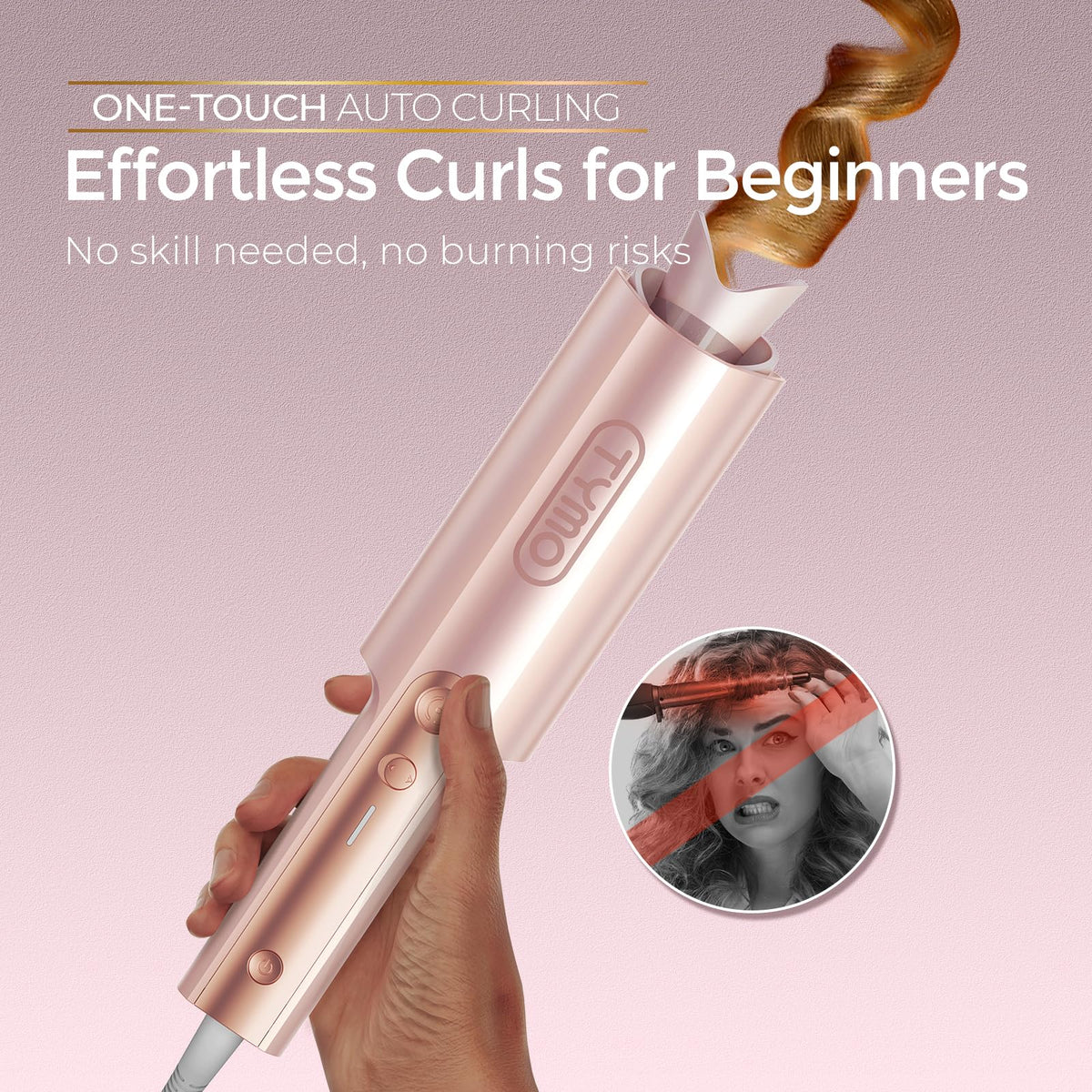 TYMO CurlPro Plus long tourmaline-ceramic barrel closeup for smoother, frizz-reduced curls