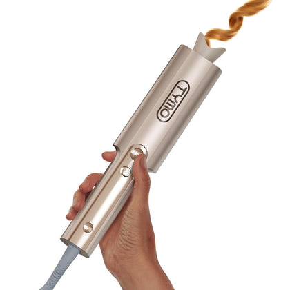 TYMO CurlPro Plus front view showing controls and gold finish for easy handling