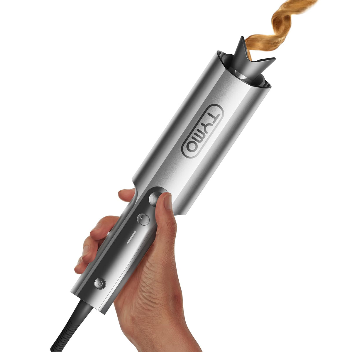 TYMO front view of CurlPro Plus showing controls and sleek grey finish for easy styling