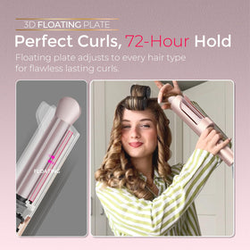 TYMO CurlPro Plus held in hand for size comparison to show long barrel coverage and control