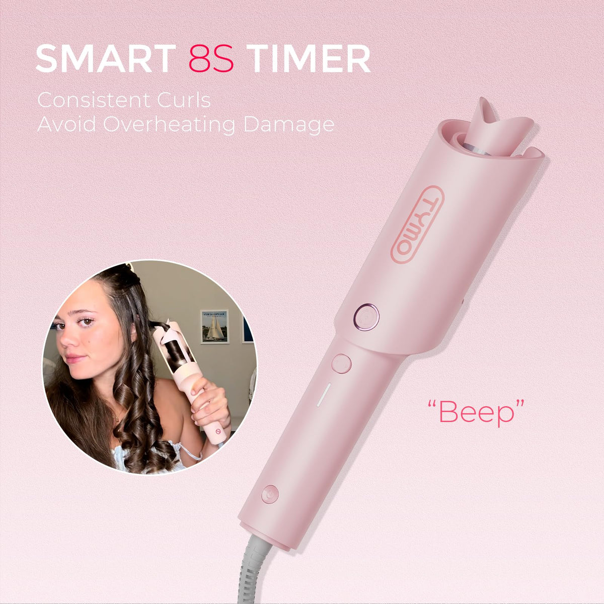 TYMO CURLPRO beside passport showing travel-ready dual-voltage convenience