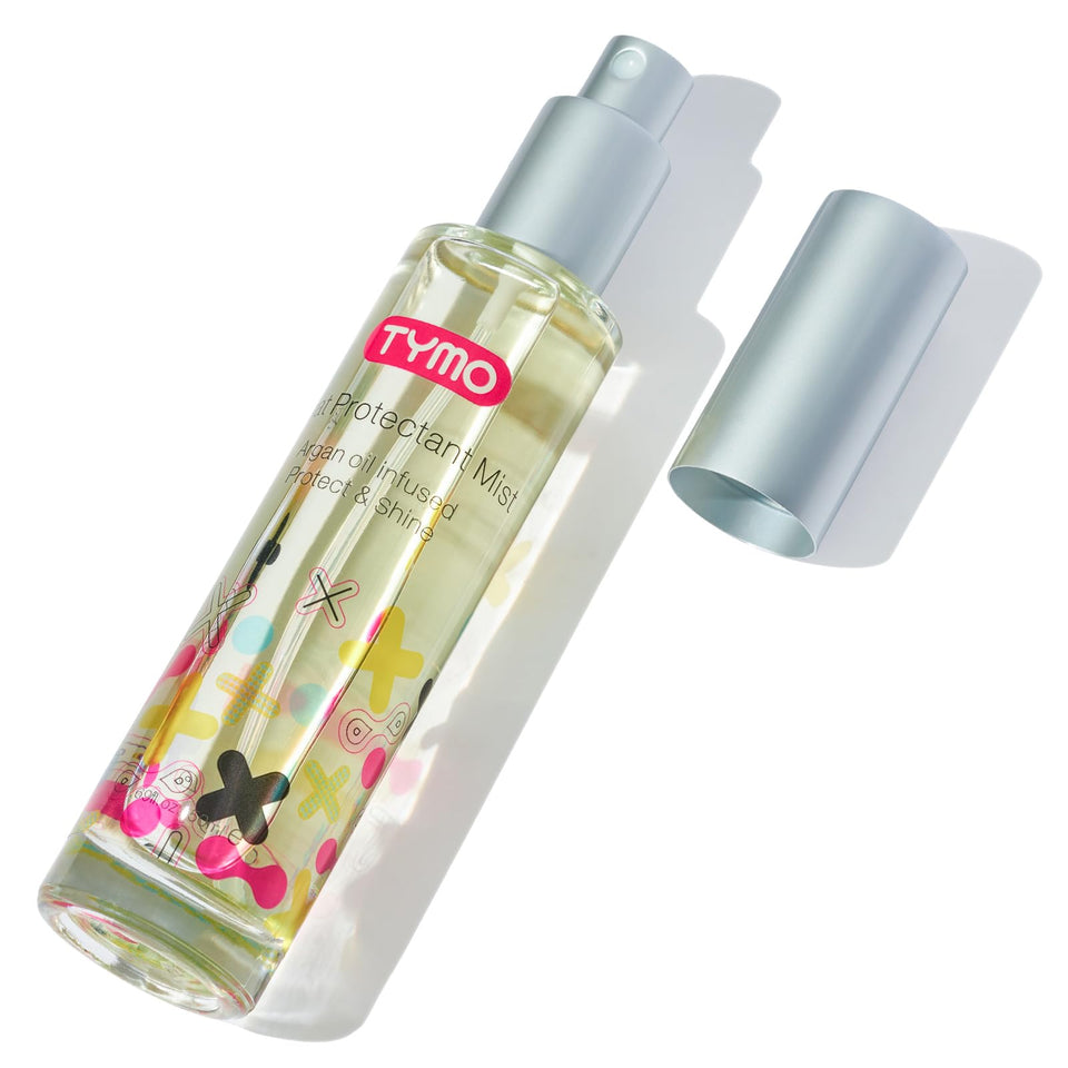 TYMO front packaging showing argan oil heat protectant for smooth styling