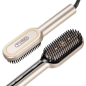TYMO front view gold straightener brush showing sleek design and fast styling benefit