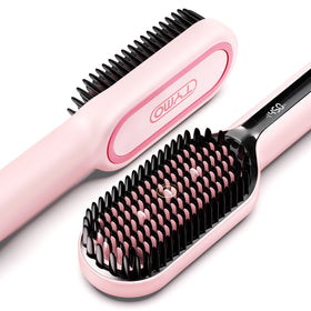 TYMO front view of pink straightener brush showing sleek profile and glossy finish for stylish results