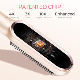 TYMO hair straightener brush in use on long hair delivering a sleek smooth finish