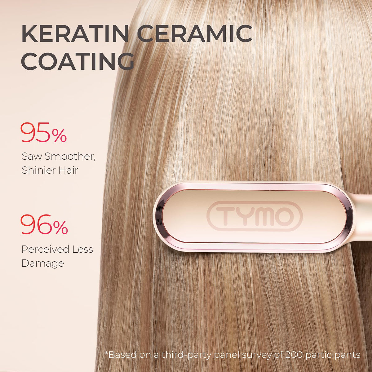 TYMO close-up of keratin ceramic plate highlighting smooth surface to reduce heat damage