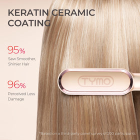 TYMO close-up of keratin ceramic plate highlighting smooth surface to reduce heat damage