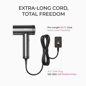 TYMO hairdryer in bathroom styling setting showing professional results at home