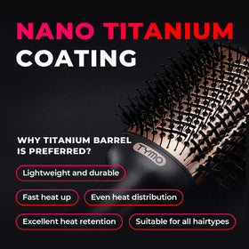 TYMO oval titanium barrel close-up demonstrating even heat distribution and sleek finish