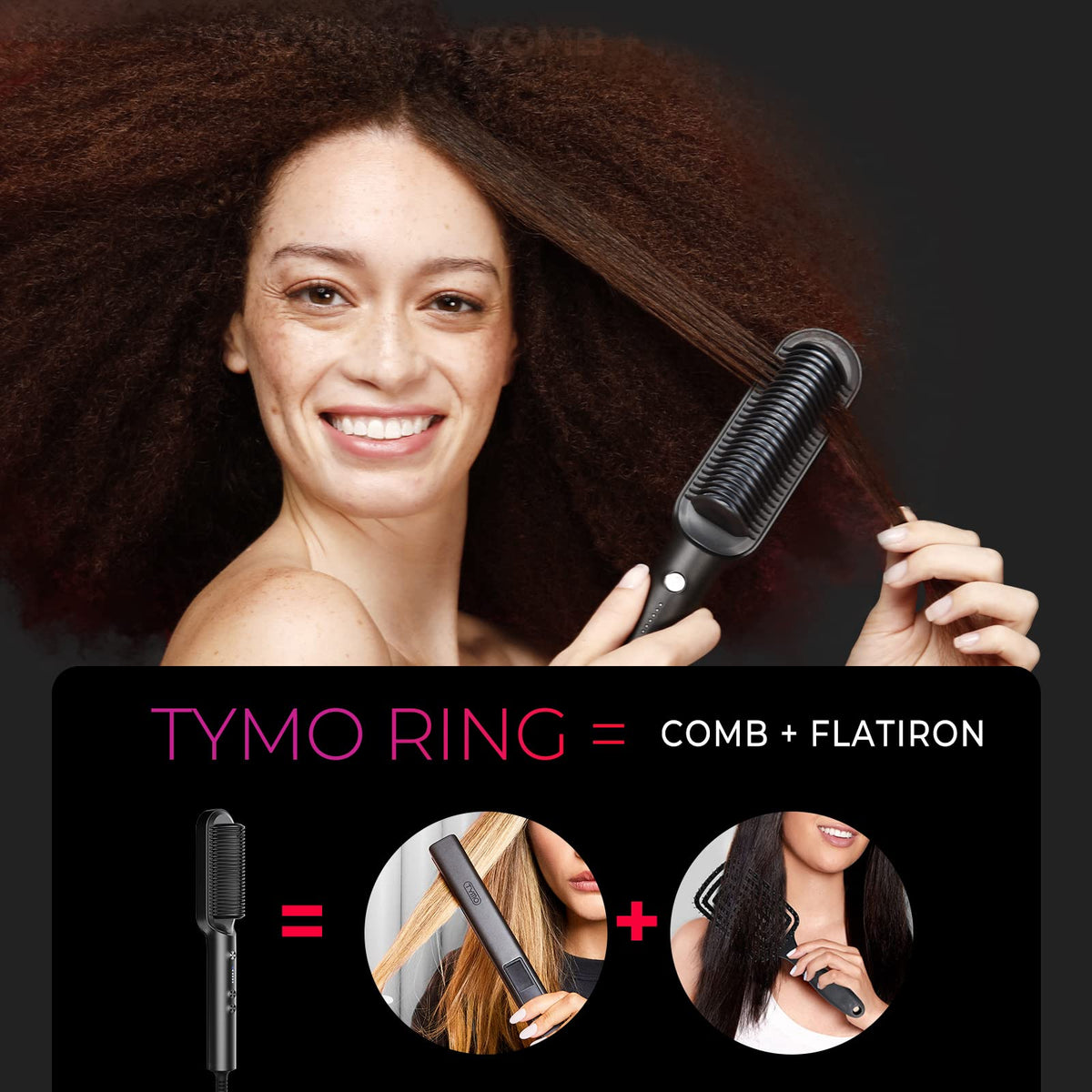 TYMO Ring close-up of 3D brush teeth demonstrating tangle-free straightening benefit