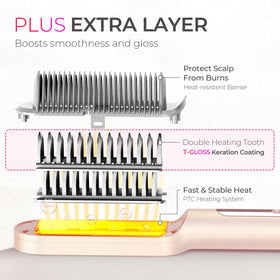 TYMO Ring Plus in use on long hair demonstrating quick detangling and one-pass straightening