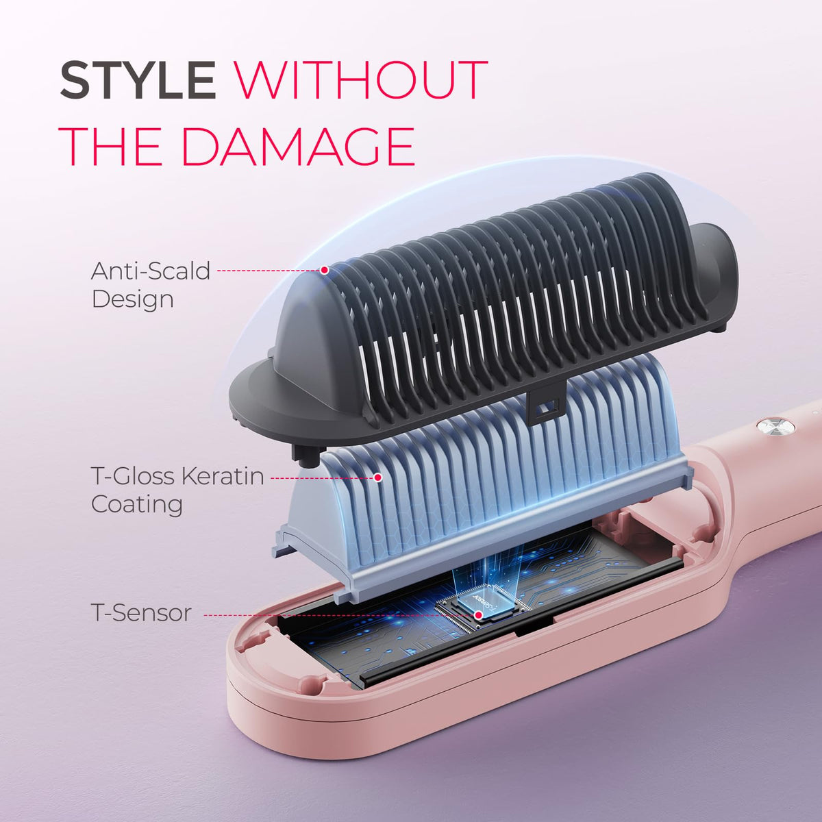 TYMO ring styling in use on long hair delivering fast straightening and reduced frizz
