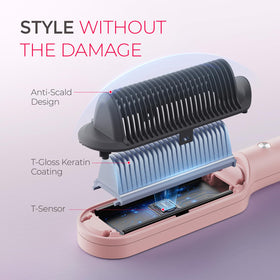 TYMO ring styling in use on long hair delivering fast straightening and reduced frizz