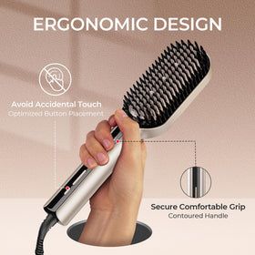 TYMO brush held in hand to show compact size and travel-friendly benefit