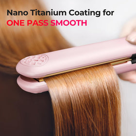 TYMO close-up of 1 inch titanium plates showing smooth surface for even heat and glide