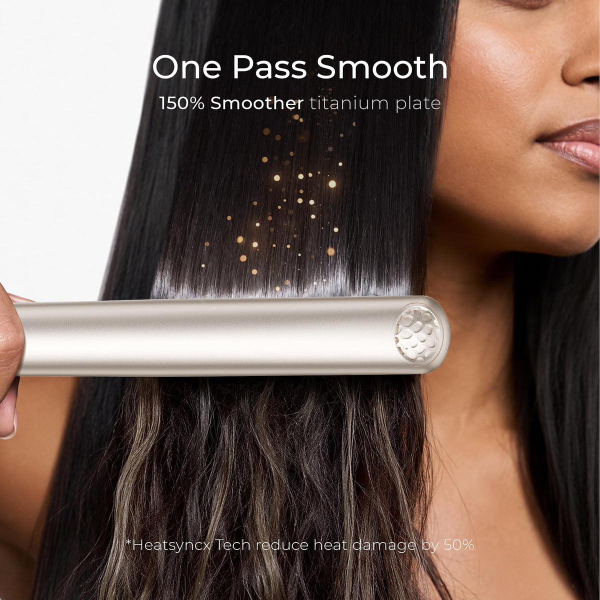 TYMO titanium plate close-up with argan oil and keratin coating for smoother glide