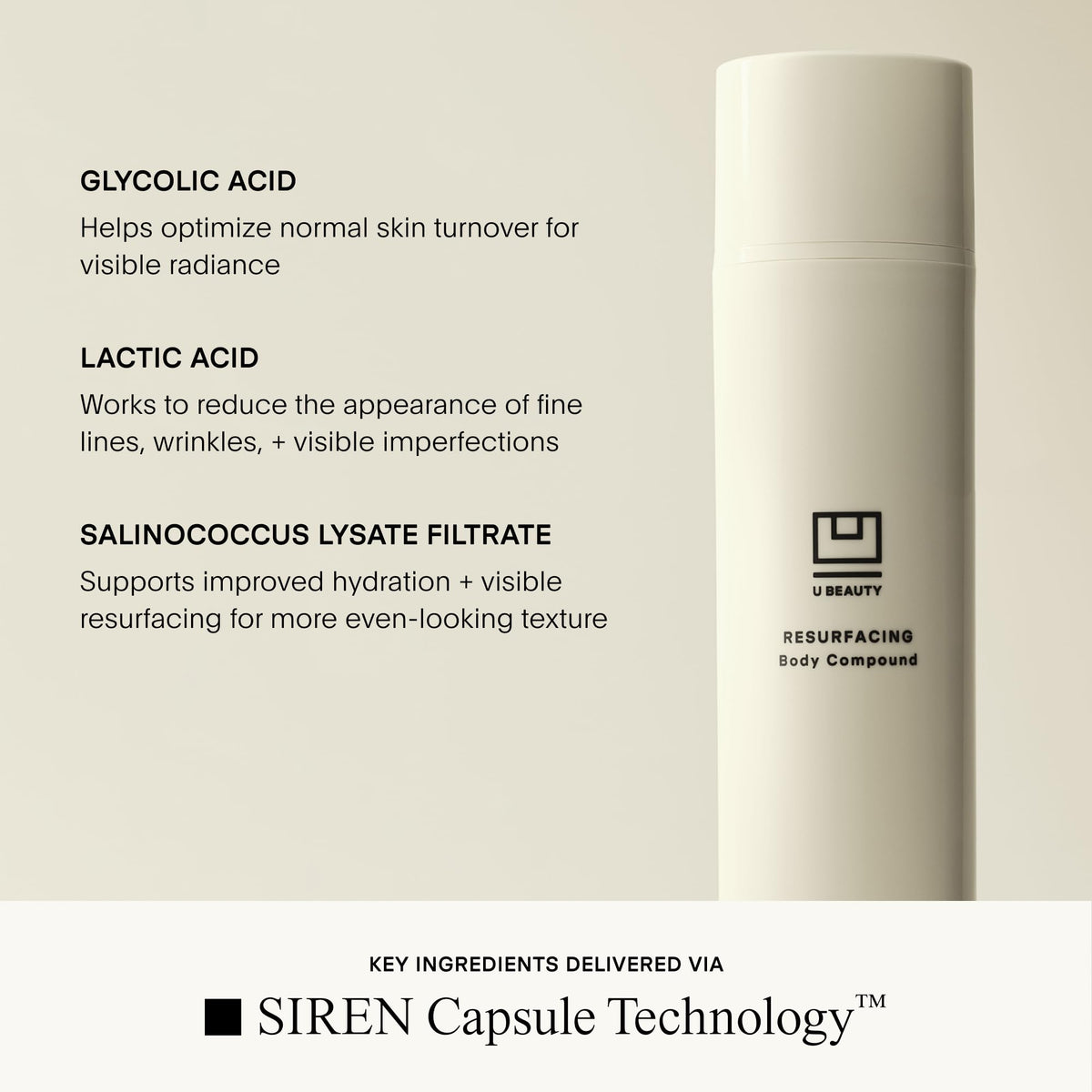 U Beauty label detail with ingredient callouts for transparent formulation benefits