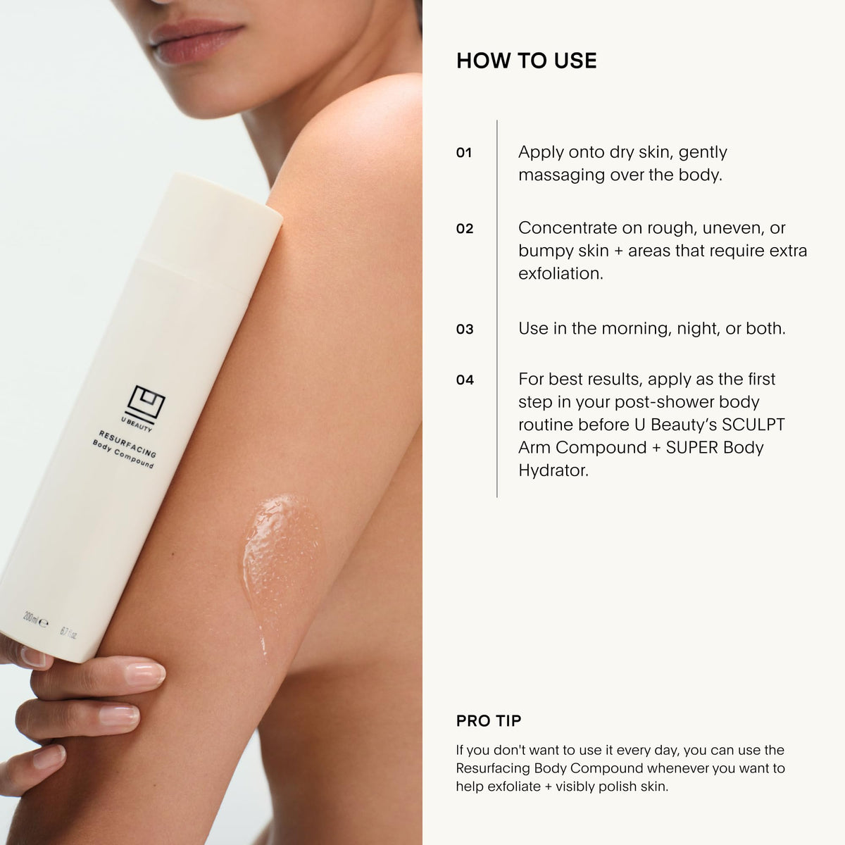 U Beauty applied on arm demonstrating visible smoothing and refined texture