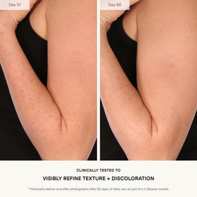 U Beauty serum texture droplets highlighting smooth consistency and absorption