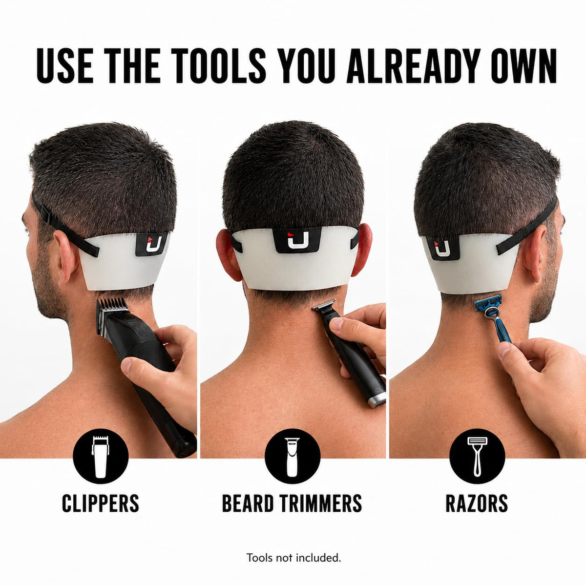 U EdgUp in use held at back of neck with mirror for accurate trims
