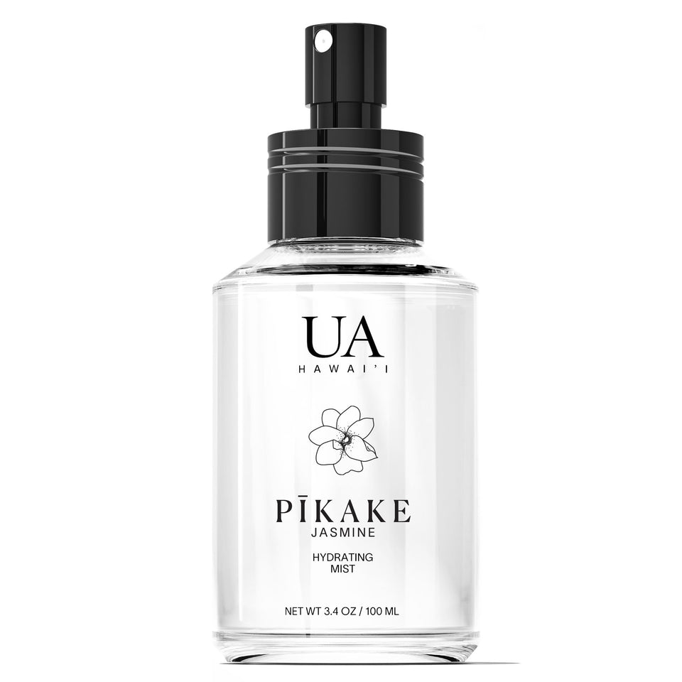 Ua Body front bottle view showing Pikake mist and clean glass packaging benefit