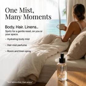 Ua Body glass bottle held in hand showing travel-friendly size and ease benefit