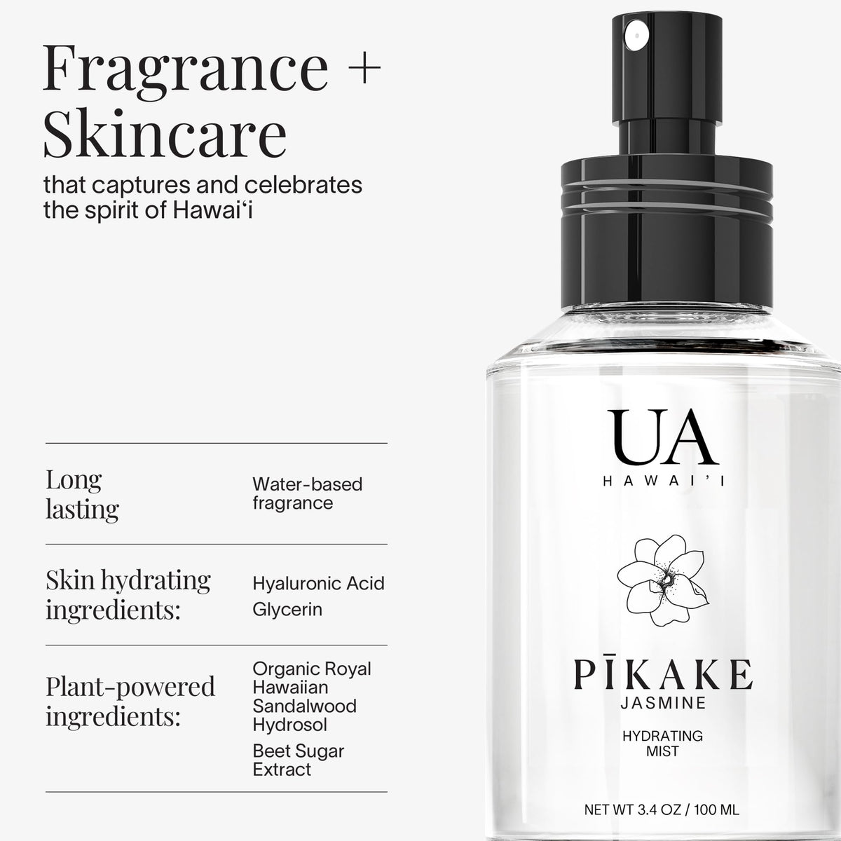 Ua Body label detail highlighting Pikake fragrance and ingredient transparency benefit