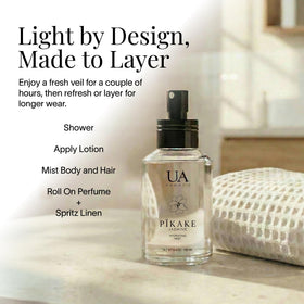 Ua Body bottle on vanity suggesting daily routine convenience and portability benefit