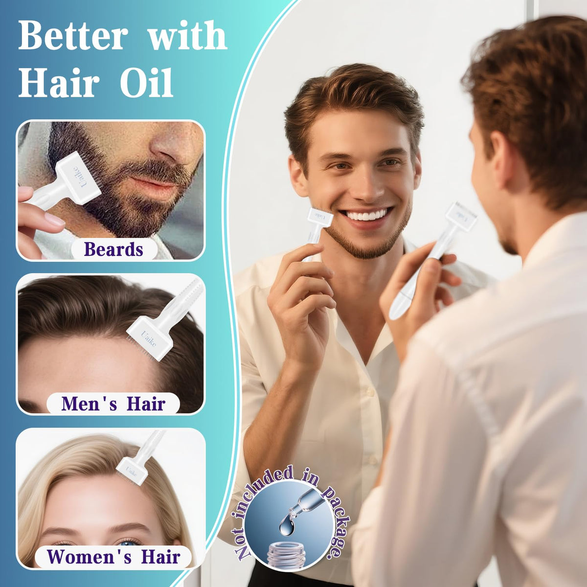 Uaike derma stamp in use on scalp demonstrating targeted treatment and product absorption