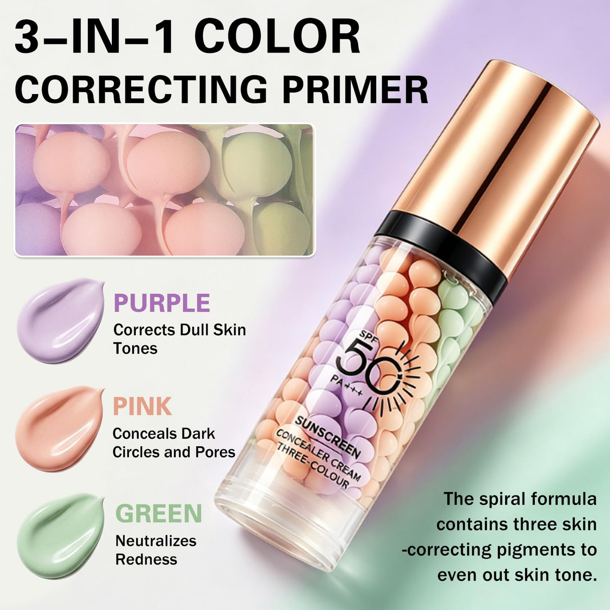 UAOE spiral texture close-up revealing three-color correcting pigments
