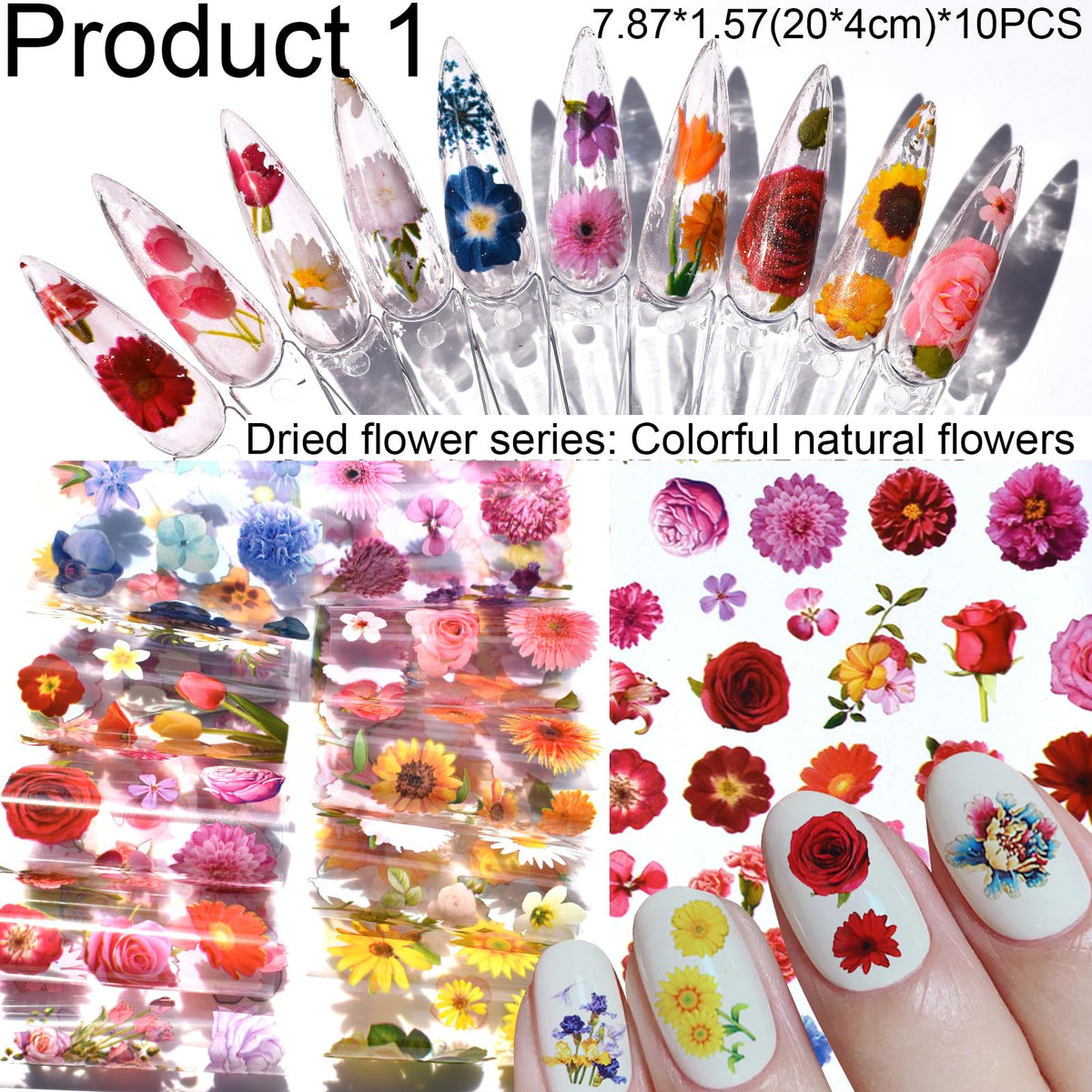 UARUOGP dried flowers close-up foil showing delicate botanical detail for elegant nail accents
