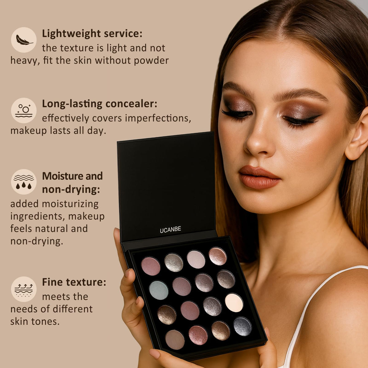 UCANBE set of 15 brushes laid out to show variety and application control