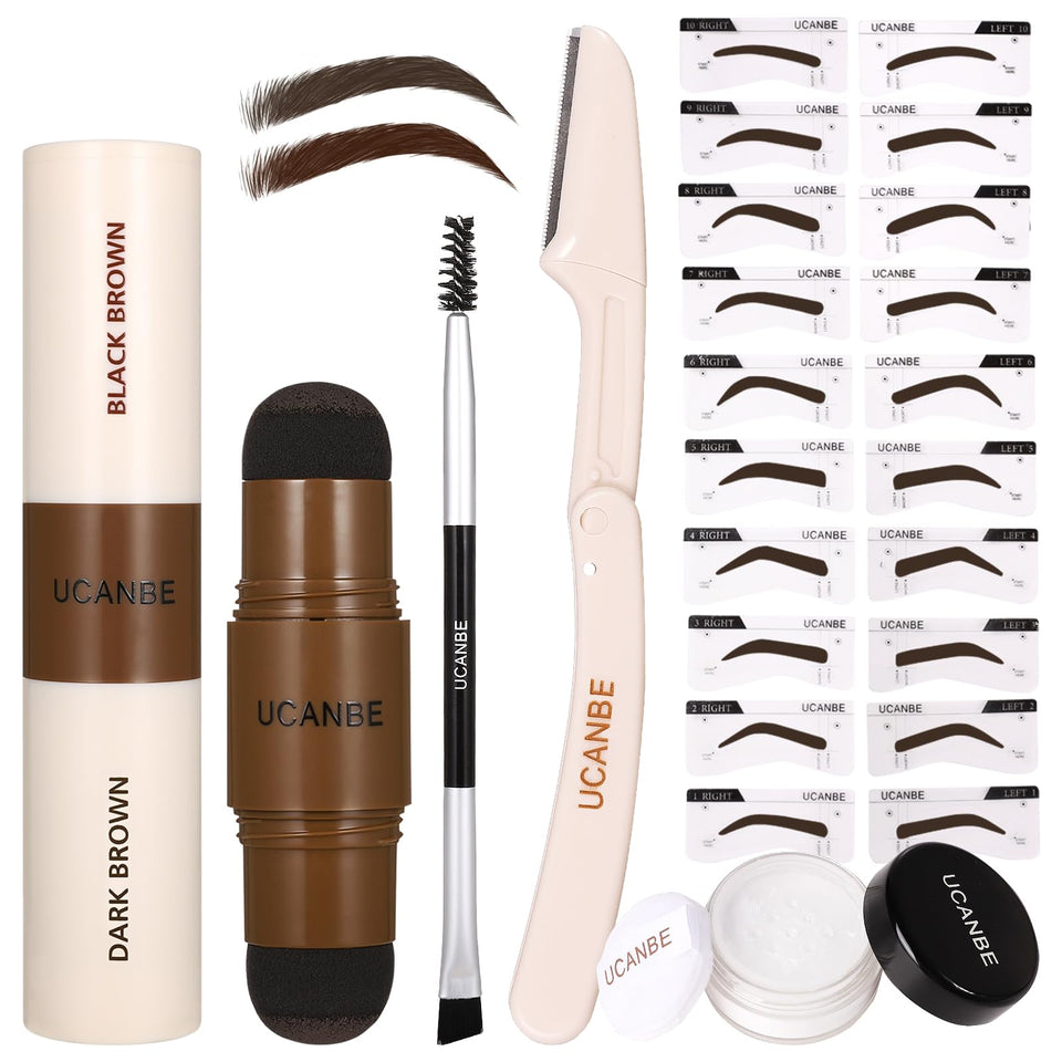 UCANBE front packaging showing full eyebrow stamp kit benefits