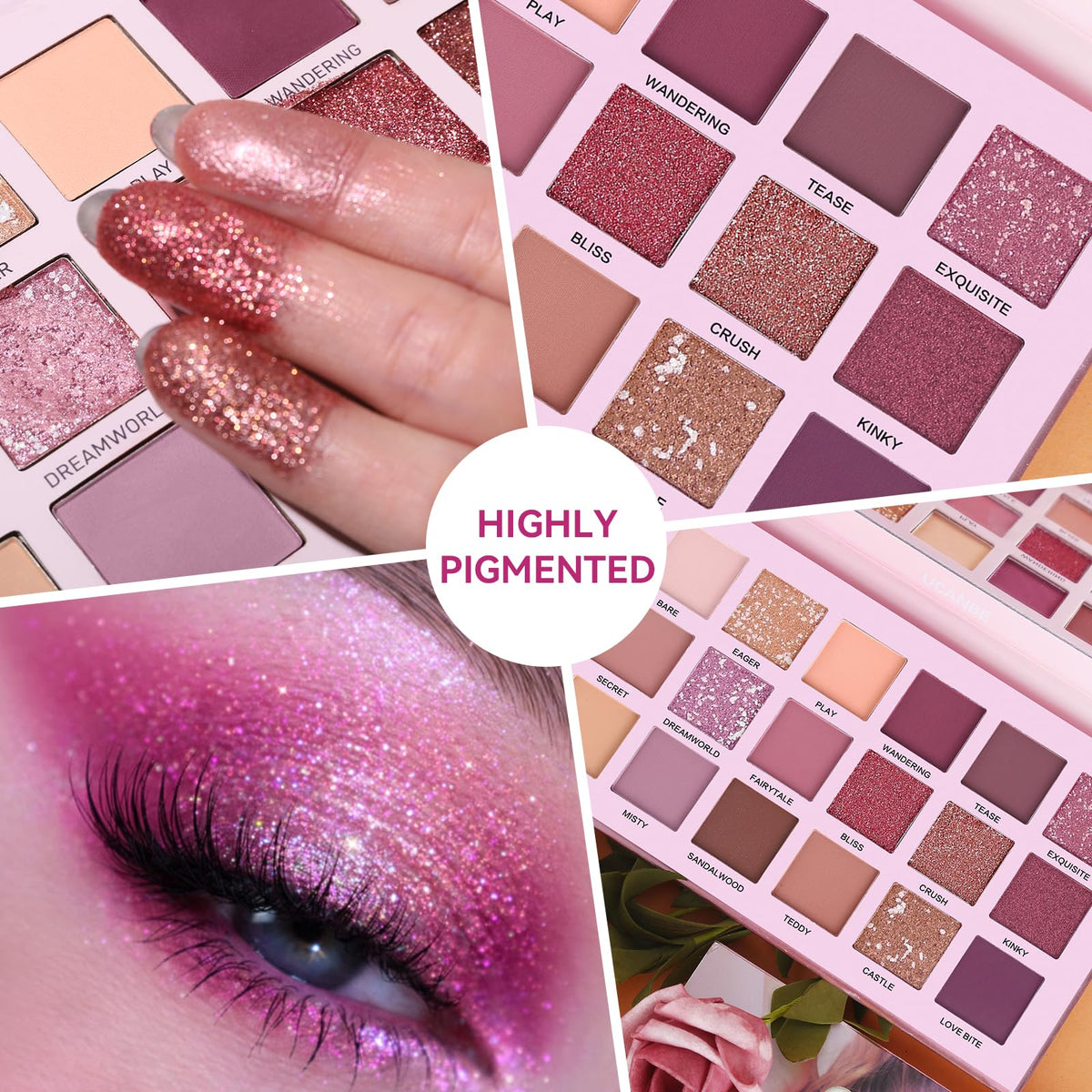 UCANBE glitter shade detail demonstrating sparkle impact for glam